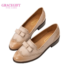 grace gift-2017秋季新品经典英伦雕花蝴蝶结单鞋389-12p