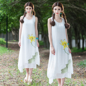 无袖白色连衣长裙棉正品2016新款-三五年Q09