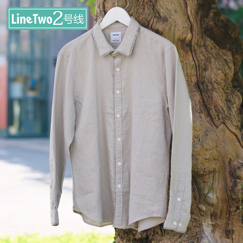 高档亚麻衬衣男图,日系复古文艺亚麻棉麻衬衫