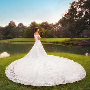 大拖尾婚纱3米正品2016新款-新娘头纱红色软