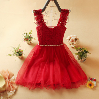 白纱裙无袖背心裙2016新款_完美叶子纱裙编织