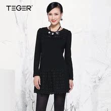 teger泰格女装2017冬装中淑服饰修身弹力黑色冬款连衣裙tb43o007