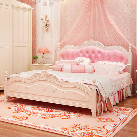 韩式床田园床公主床卧室家具欧式床粉色实木1.5双人床女孩儿童床
