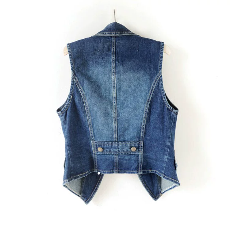 Phụ nữ mùa xuân và mùa thu phong cách hàn quốc mỏng phù hợp với cổ áo ngắn tay denim áo vest vest vest áo khoác vest áo khoác mùa hè - Áo vest