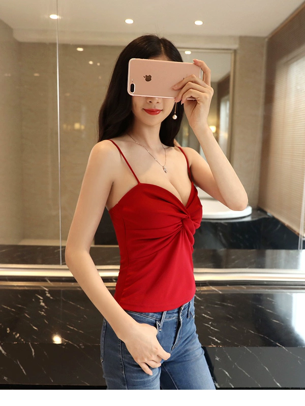 Đêm cạp trễ sexy ngắn mặc bên ngoài địu nhỏ, quán bar hộp đêm áo vest nhỏ hở vai, ngực hiển thị trên - Áo ba lỗ