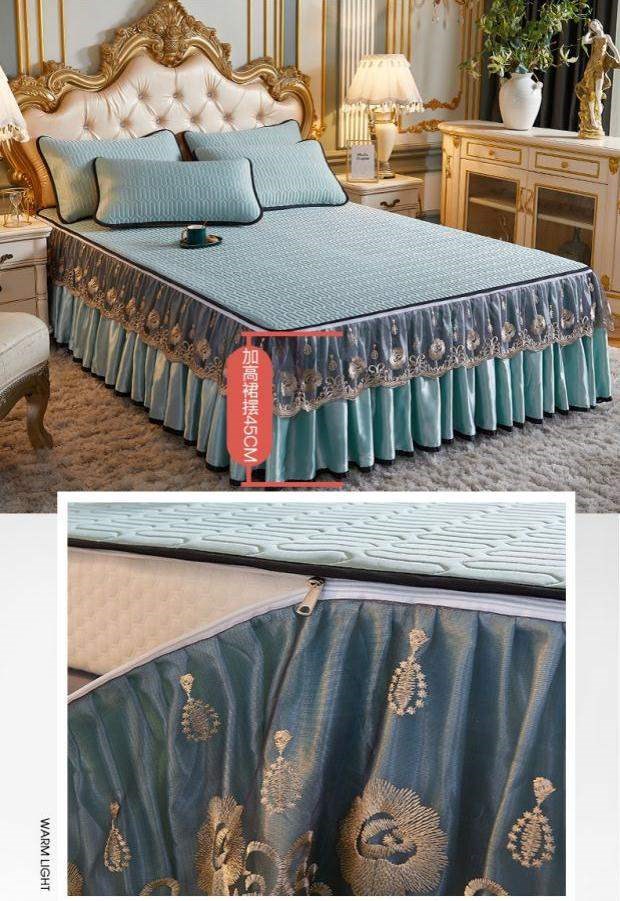 Bộ 3 món 2.2 công dụng kép kiểu dáng sang trọng và thoải mái. Bộ 3 mảnh gối chiếu Váy ngủ Châu Âu siêu mềm mịn mát - Thảm mùa hè