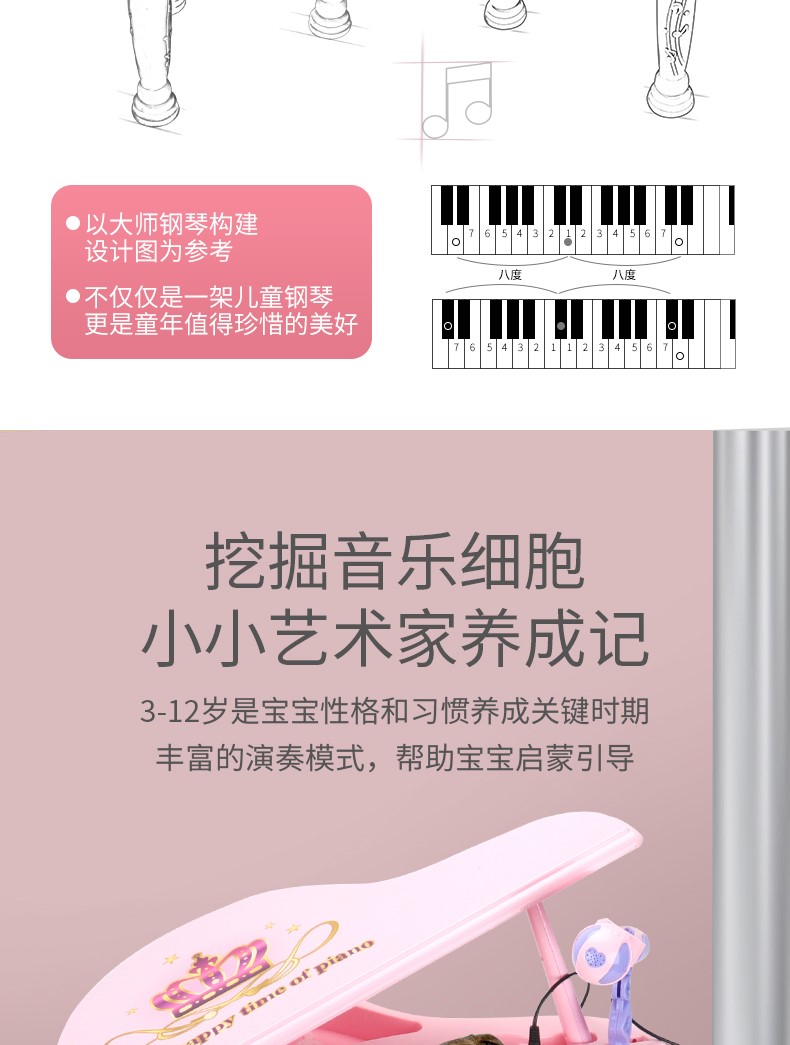 Đàn organ điện tử cho trẻ em bé gái 3-6 tuổi đàn piano cho người mới bắt đầu sạc và chơi micro đồ chơi đa chức năng cho bé - Micrô