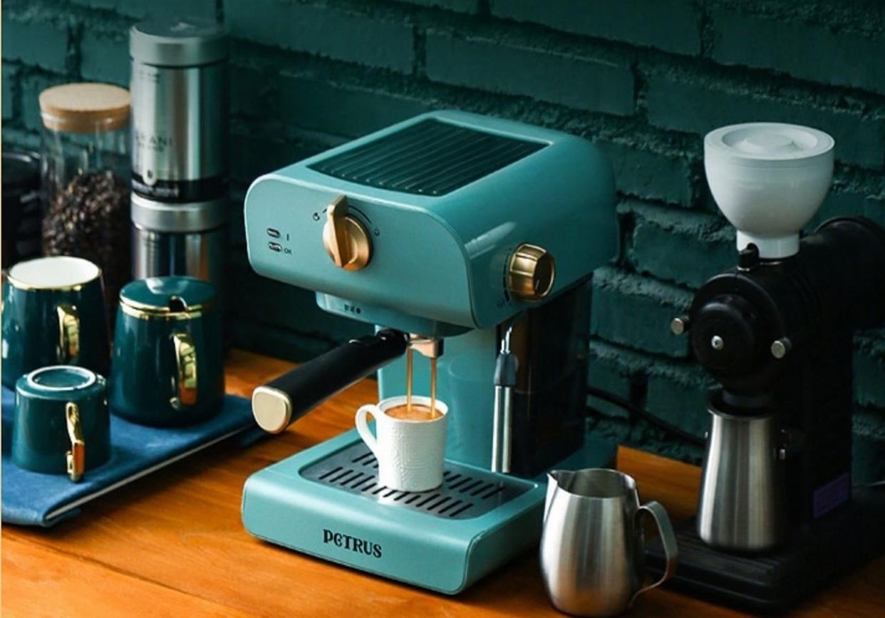 Máy pha cà phê espresso hơi nước nóng gia dụng bán tự động siêu thị nhỏ Máy pha cà phê sữa nóng tức thì bọt sữa nóng áp suất cao - Máy pha cà phê