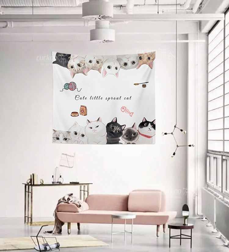 Mèo treo vải nền vải trong tường vải nền tường lưới màu đỏ trang trí phòng thảm trang trí đầu giường vải vải trang trí - Tapestry