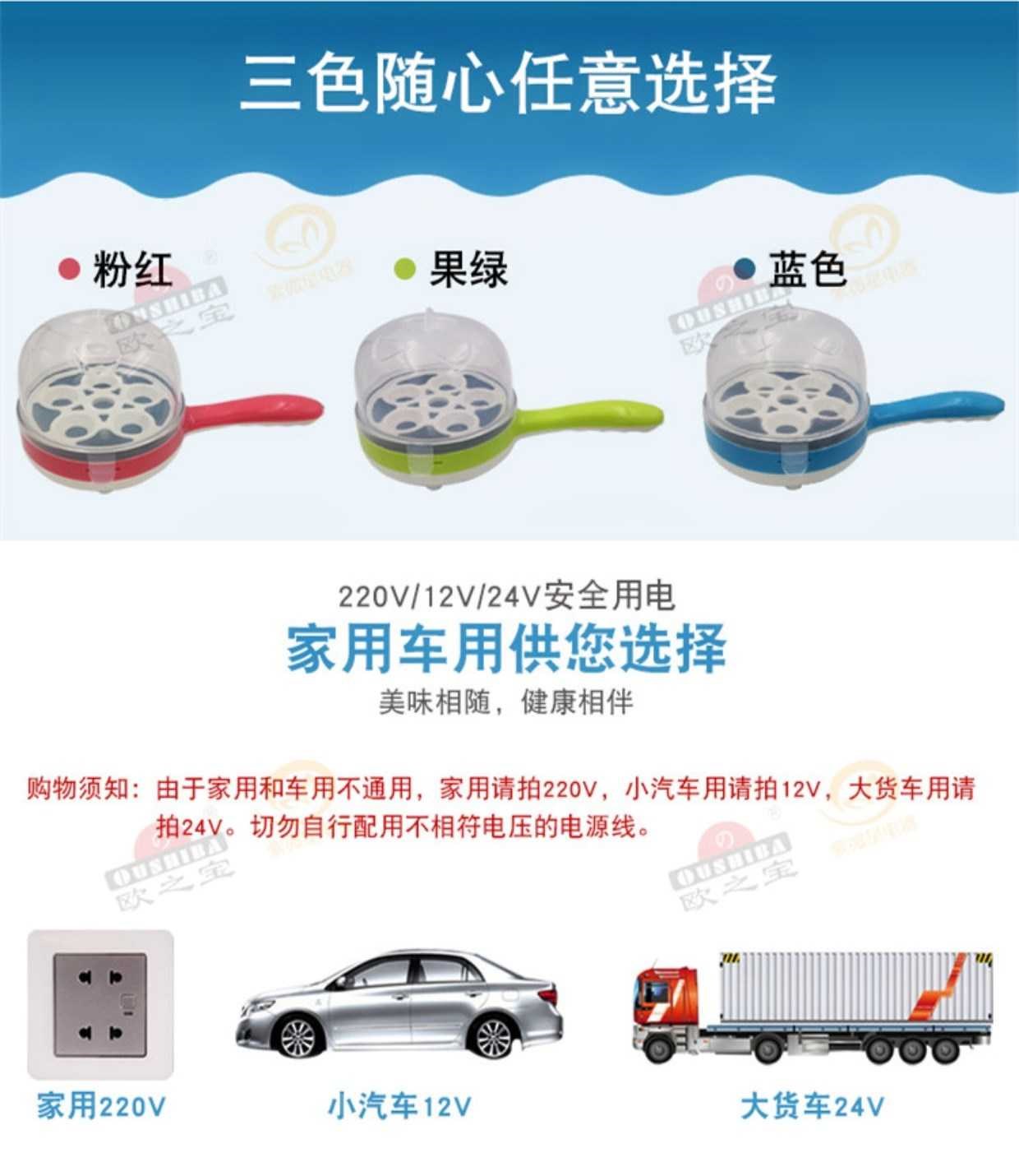 Ouzhibao home car egg pot Nồi hấp điện đa năng 12V24V chảo tráng trứng điện Q1 - Nồi trứng