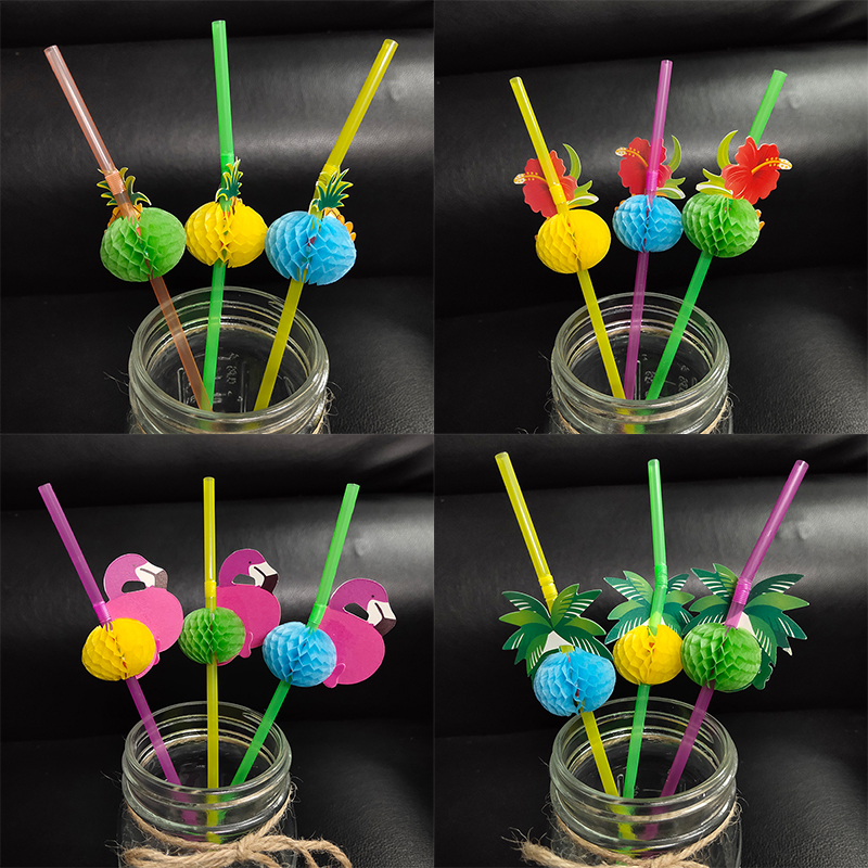 Free Shipping Creative Umbrella Fruit Three-Dimensional Shape Artistic Straw Party Cocktail Disposable Decorative Straw 50 PCs