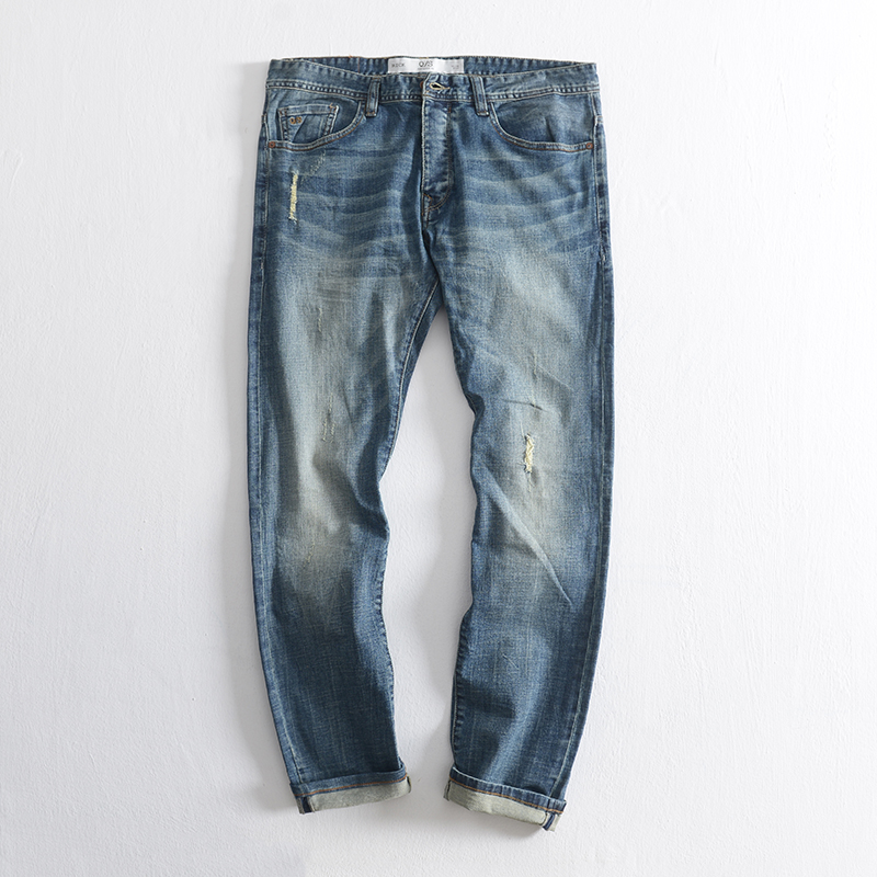 printemps décoration corps pieds jeans hommes jeunes japonais rétro tendance du chat moustache à voir avec la vieille lavage à l'eau pantalon casual printemps décoration corps pieds jeans hommes jeunes japonais rétro tendance du chat moustache à voir avec la vieille lavage à l'eau pantalon casual