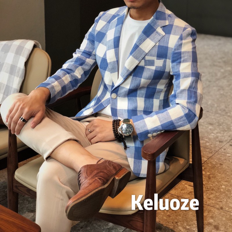 2019 printemps-été cravate de draps en coton vintage à carreaux de loisirs hommes costume petit version coréenne de slim petit costume de style de la mode 2019 printemps-été cravate de draps en coton vintage à carreaux de loisirs hommes costume petit version coréenne de slim petit costume de style de la mode