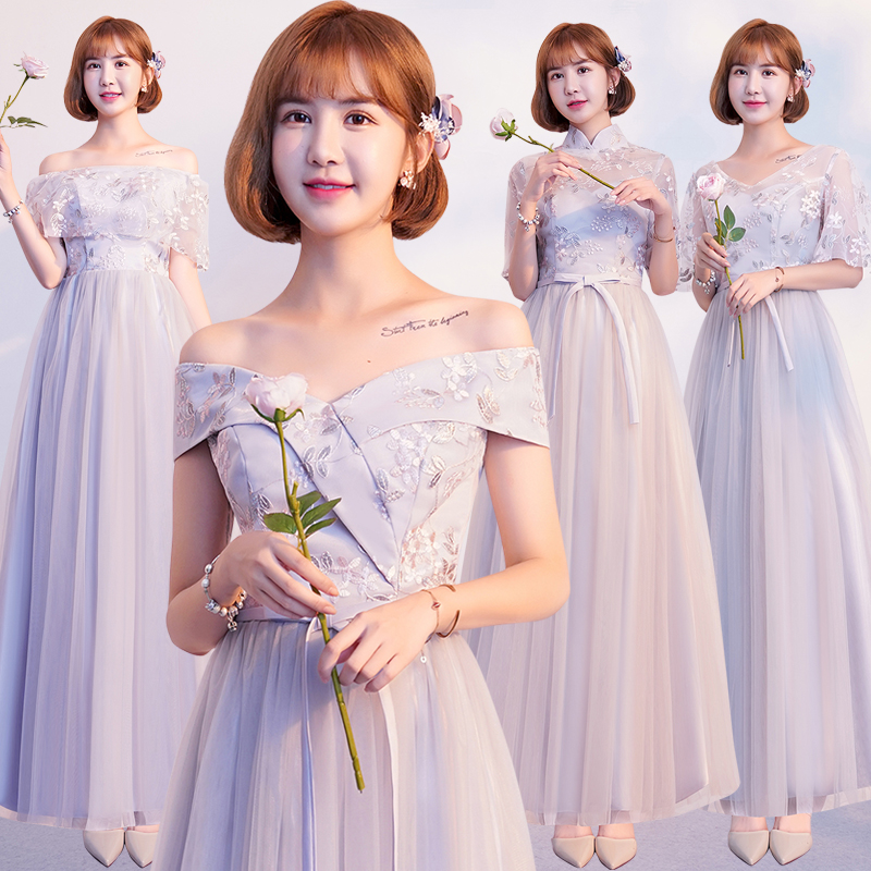 robe de demoiselle d'honneur longue section de femmes d'hiver de 2018 nouvelle version coréenne de la grise robe de demoiselle d'honneur sœurs régiment était fine graduation robe de soirée robe de demoiselle d'honneur longue section de femmes d'hiver de 2018 nouvelle version coréenne de la grise robe de demoiselle d'honneur sœurs régiment était fine graduation robe de soirée