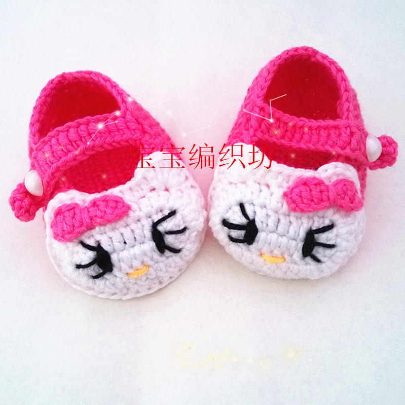 粉色花朵公主鞋手工編織嬰兒軟底鞋 女寶寶春秋款毛線鞋0-1歲