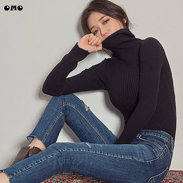 黑色打底衫女高領長袖針織衫套頭修身緊身毛衣女裝2017韓版鼕季