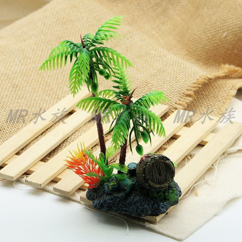 Fish Tank Decorations Package Landscaping Stone/Turtle Jar Decorative Coconut/Artificial Coconut Tree Aquatic Plants Coconut Tree Wine Barrel