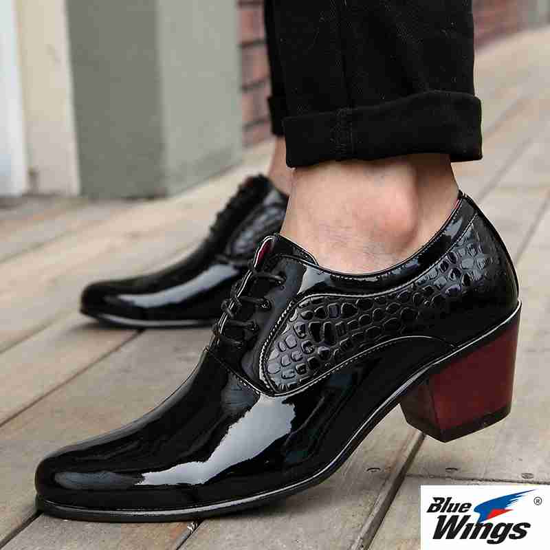 發型師皮鞋男士時尚黑色休閑尖頭英倫韓版高跟鞋潮流內外增高鞋子
