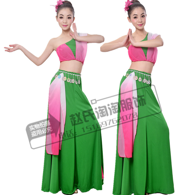新款傣族女子群舞舞臺舞蹈演出服飾版納印像孔雀舞民族舞表演服裝