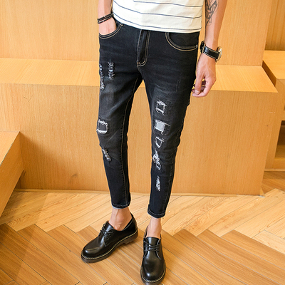 2018 pantalon hommes de printemps neuf points jeans pour hommes nouveau style lié pieds version coréenne de la tendance slim fit trous 9 b 2018 pantalon hommes de printemps neuf points jeans pour hommes nouveau style lié pieds version coréenne de la tendance slim fit trous 9 b