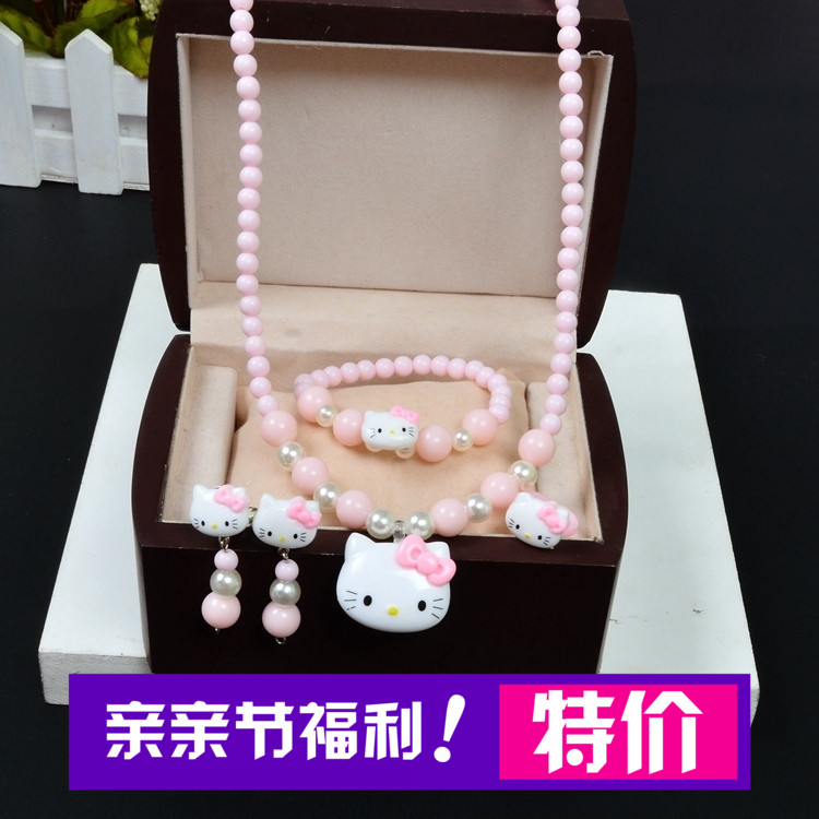 兒童項鏈手鏈戒指耳夾套裝禮盒KT凱蒂貓弔墜飾品女童首飾