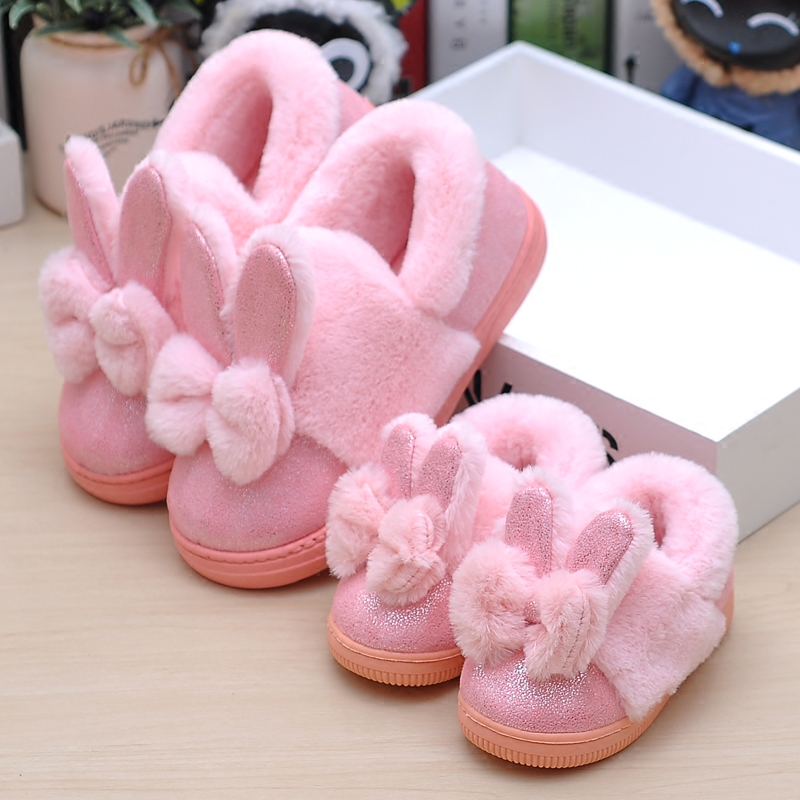 兒童棉拖鞋鼕季包跟男女童寶寶小孩居家室內保暖可愛毛毛絨親子鞋