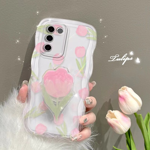 Girls Pink Flower Chic Wavy Silicone TPU S23, S23 Plus, S23 Ultra, S22, S22 Plus, S22 Ultra, Note 20, Note 20 Ultra Samsung