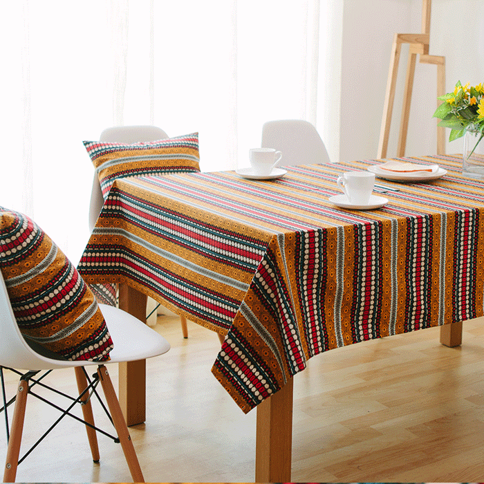  ผ้าปูโตัะ 加厚棉麻布艺桌布乡村美式复古典中式日式条纹民族长方形定制包邮  