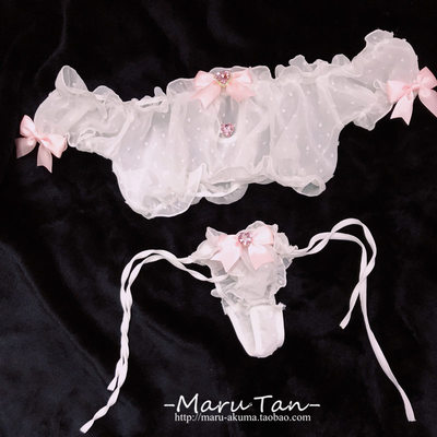 Angel XDevil手作少女款一字领泡泡袖透明泡泡纱波点私房胖次套装-淘宝网