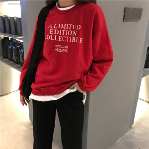 oversize圆领字母中长款超火潮牌卫衣女2018春秋薄款bf风套头上衣