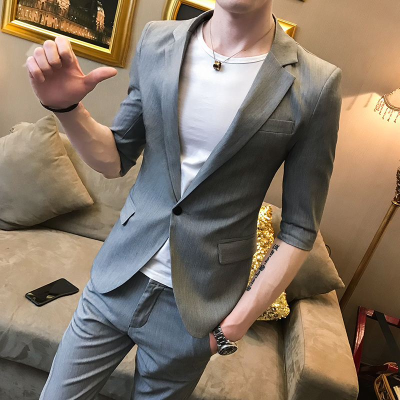été s xs hommes slim fit sept manches de costume de petit sous-coréen edition slim fit small business costume 2 pièces de l'ensemble de été s xs hommes slim fit sept manches de costume de petit sous-coréen edition slim fit small business costume 2 pièces de l'ensemble de