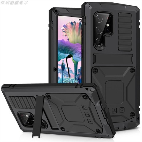 Black — Metal 360 Degrees Full Protection Three Layer Heavy Duty With Kickstand S23, S23 Plus, S23 Ultra Samsung Phone Case