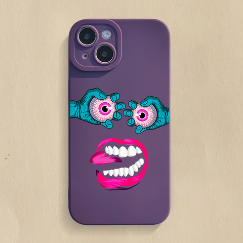 Purple — Funny Eyeball Illustration Matte Silicone TPU 15, 14, 13, 12, 11 iPhone Case
