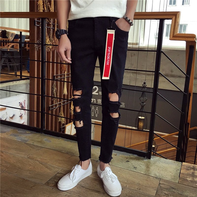 été la tendance des gros trous pantalon denim japonais harajuku vent bf version coréenne de slim peu sauvage de 9 points de pantalons hommes été la tendance des gros trous pantalon denim japonais harajuku vent bf version coréenne de slim peu sauvage de 9 points de pantalons hommes