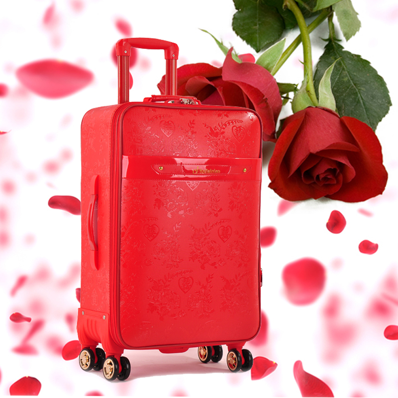 紅色行李箱女旅行箱皮箱結婚陪嫁箱子新娘嫁妝箱悅來鳥婚慶拉杆箱