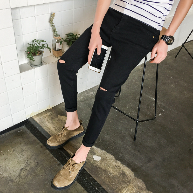 été genou trou jeans hommes slim était mince noir neuf min mendiant pantalon marée pieds 9 minutes de pantalon été genou trou jeans hommes slim était mince noir neuf min mendiant pantalon marée pieds 9 minutes de pantalon