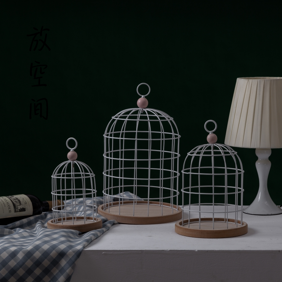 Storage Space Ins Style Nordic Style Simple Iron Artistic Bird Cage Tray Candlestick Storm Light Storage Living Room Decoration