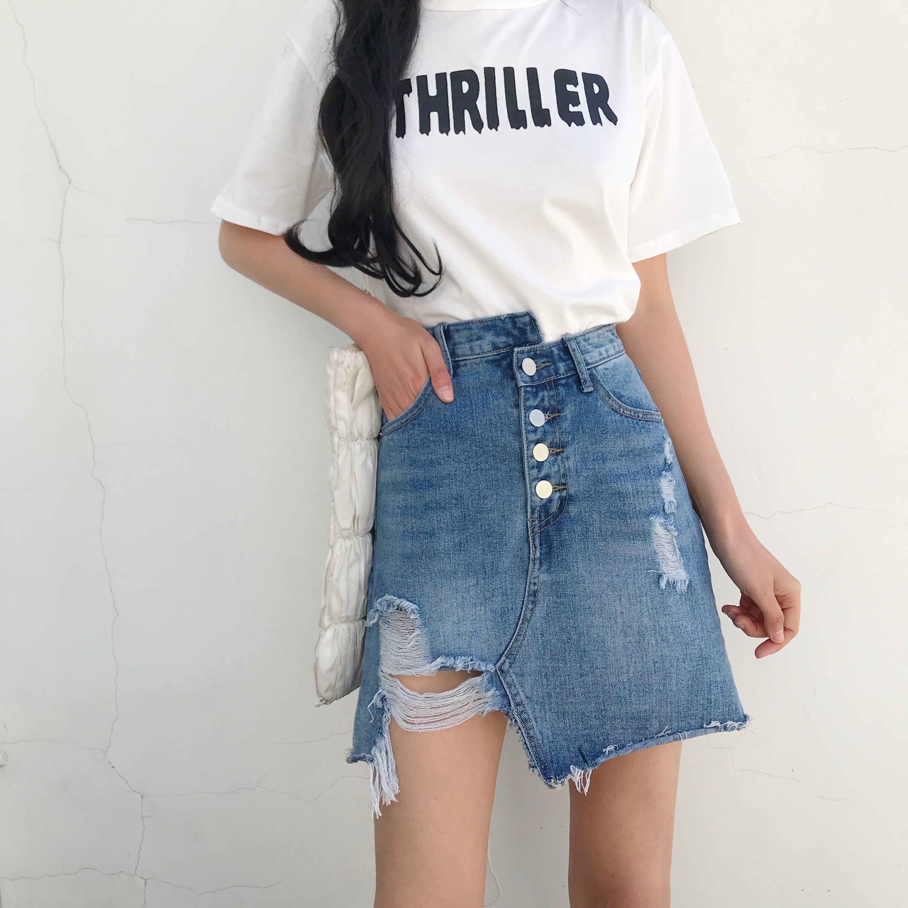 半身裙春女2018新款韩版时尚不规则破洞裙子复古百搭牛仔短裙女