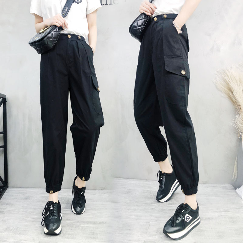 en 2019, le printemps, l'été un nouvel élément léger pantalon cargo femme lâche bf casual pantalons femelle version coréenne de l'lâche harnais de pin taille haute pantalon en molleton avec la marée en 2019, le printemps, l'été un nouvel élément léger pantalon cargo femme lâche bf casual pantalons femelle version coréenne de l'lâche harnais de pin taille haute pantalon en molleton avec la marée