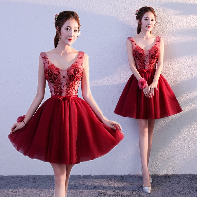 banquet de soirée, robe de 2018 nouveau mot d'épaule de soirée courte partie mini robe robe femme mariée toast vêtements banquet de soirée, robe de 2018 nouveau mot d'épaule de soirée courte partie mini robe robe femme mariée toast vêtements