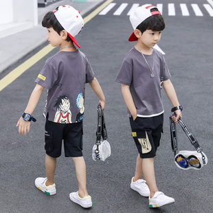 童装男童短袖两件套装2020新款夏装洋气男孩韩版T恤帅气儿童套装