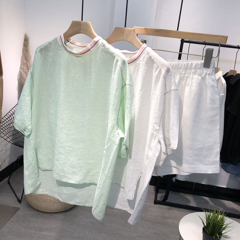 été, des nouvelles de la ramie à manches courtes femmes lâche demi manche sort de couleur col rond élégant toile de coton matières cinquième manche de t-shirt marée été, des nouvelles de la ramie à manches courtes femmes lâche demi manche sort de couleur col rond élégant toile de coton matières cinquième manche de t-shirt marée