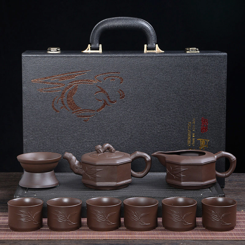 紫砂功夫茶具套裝家用客廳小套創意泡茶壺茶杯高檔禮盒裝送禮定制