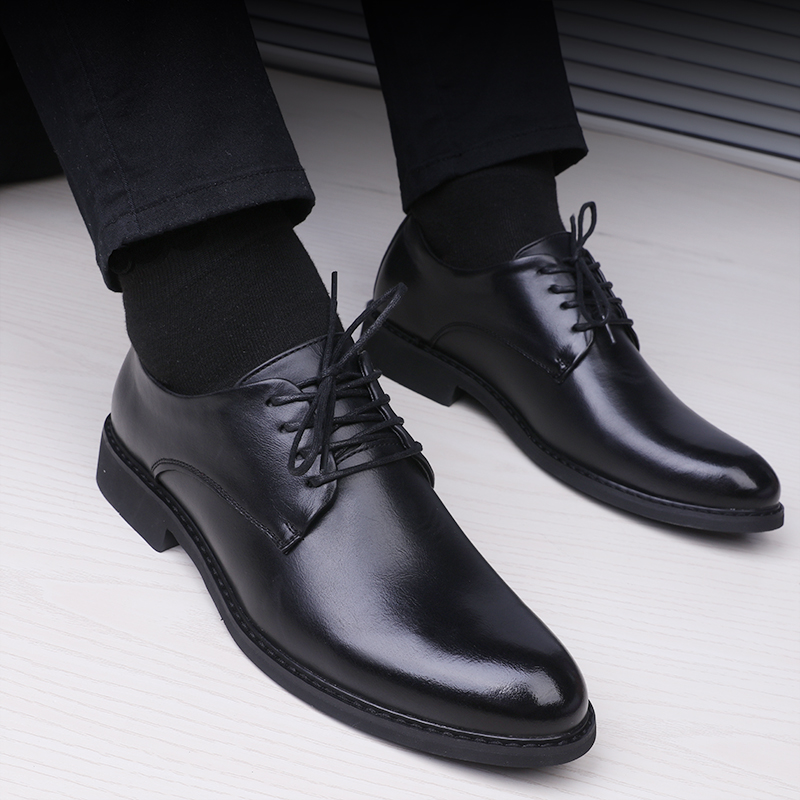 黑色皮鞋男真皮商務正裝韓版青年學生圓頭增高鞋子上班軟皮工作鞋