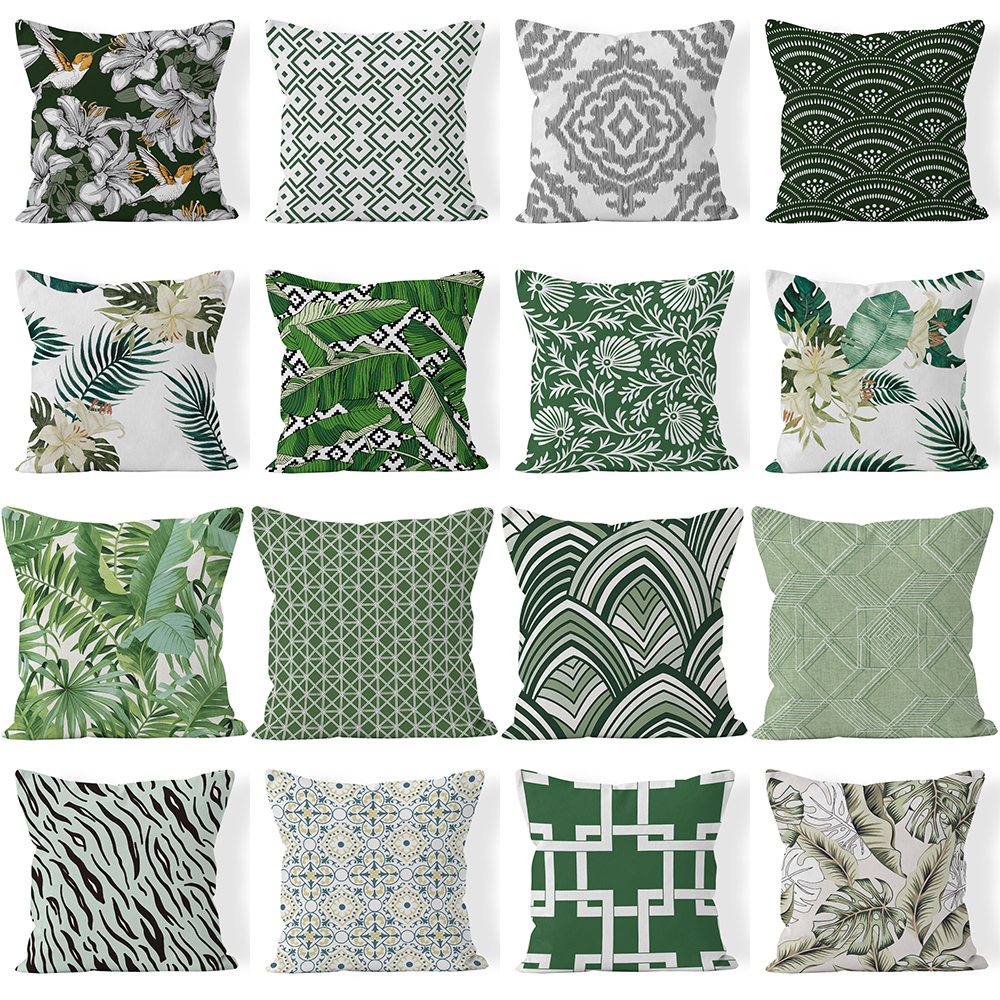 Nordic Light Green Refreshing Plant Geometric Pillow Car and Sofa Bedroom Ornament Pillow Short Plush Printed Cushion