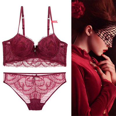 维多利亚文胸性感蕾丝红色内衣套装蕾丝聚拢收副乳调整型少女胸罩-淘宝网