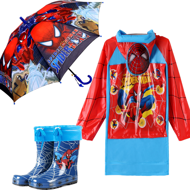 蜘蛛俠學生兒童雨衣雨鞋套裝雨具男童寶寶保暖雨靴中大童雨披雨傘