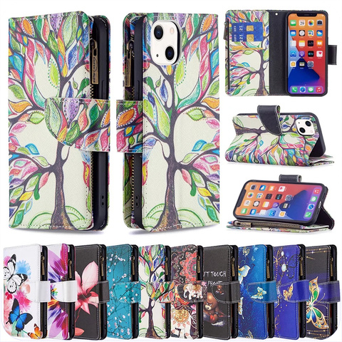 Wallets Folio Flip Magnetic Synthetic Leather Card Holder Folding Stand Colorful Tree, Butterfly, Flower Illustration 7, 7