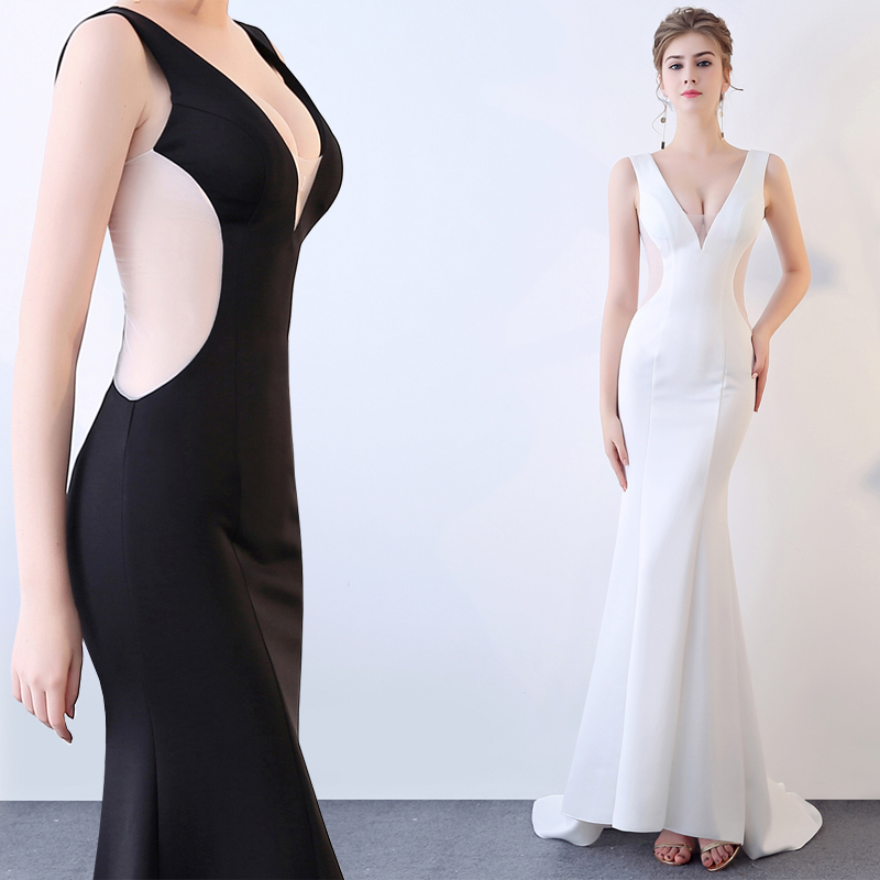 sexy perspective slim paquet de la hanche v-neck slim en queue de poisson low-cut costume femme longue section de ce dîner aura robe de soirée sexy perspective slim paquet de la hanche v-neck slim en queue de poisson low-cut costume femme longue section de ce dîner aura robe de soirée