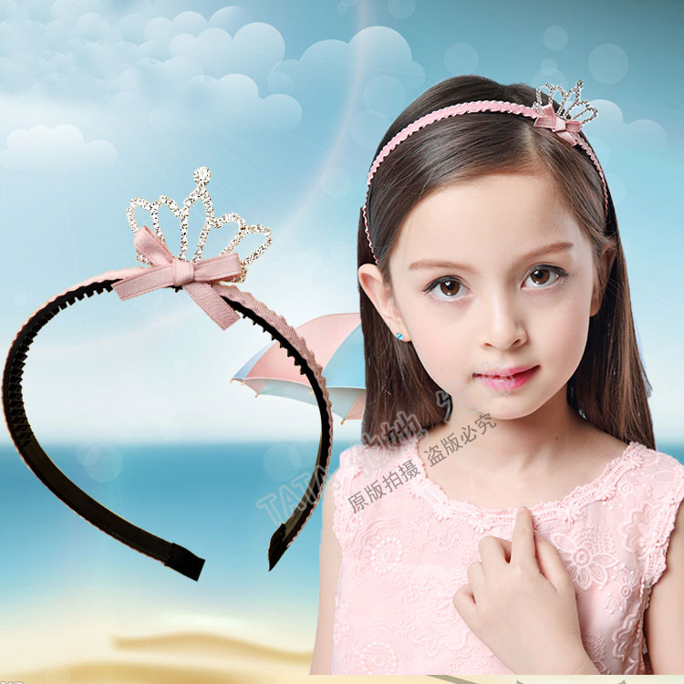 韓國兒童女童寶寶小女孩韓版發飾公主水鑽皇冠發箍頭箍有帶齒